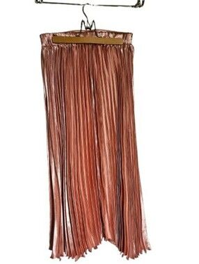 Pleated Satin Rose Pink Midi Skirt